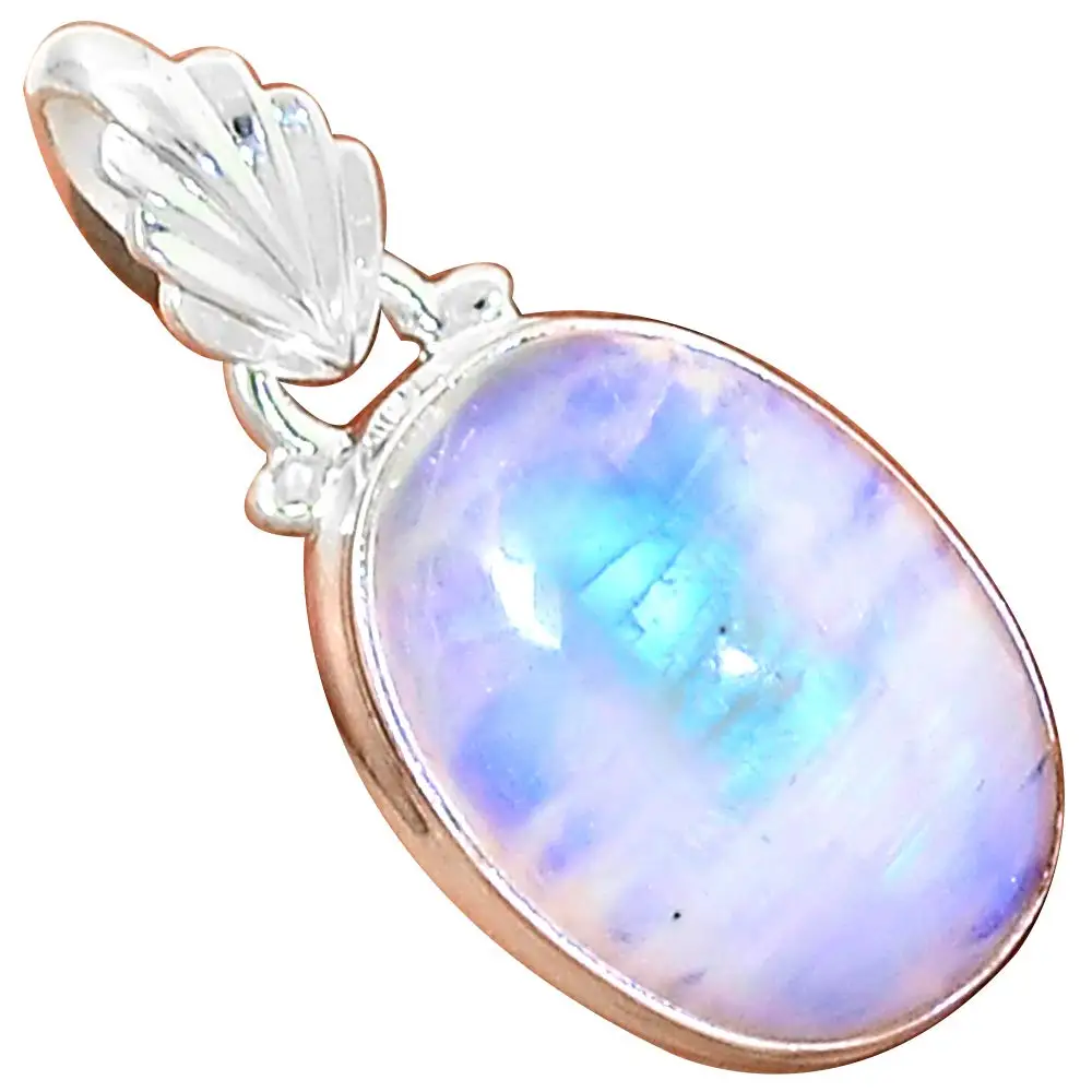 

NiaoZaiFei YunZaiKan Genuine Blue Fire Moonstone Pendant 925 Sterling Silver, 31 mm, MHBAP6176