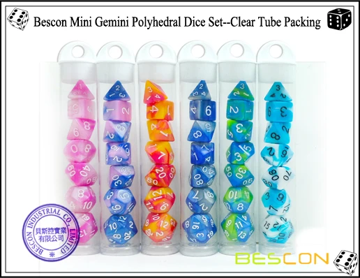 Bescon мини Gemini двухцветные многогранные игральные кости РПГ набор 10 мм, маленький мини РПГ ролевые игры игральные кости D4-D20 в трубке, цвет Sunglow