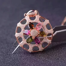 Натуральные разноцветные турмалины кулон S925 Серебряный натуральный драгоценный камень кулон Цепочки и ожерелья Модные круглые звезды вокруг шеи отличное Женское Ожерелье Свадебные украшения