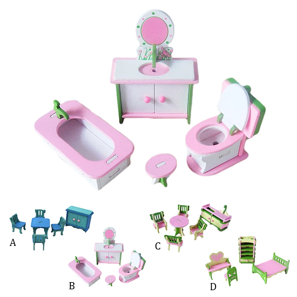 

1:12 Miniature Wooden Dollhouse Model Restaurant Bathroom Bedroom Kitchen Furniture Toys Baby Room Play Toy
