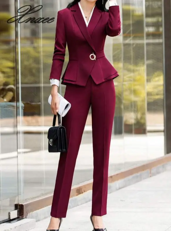 Winter suit for women two pieces set formal long sleeve slim blazer and trousers office ladies plus size work wear