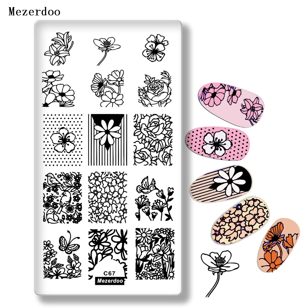 

1Pc Nail Art Stamping Image Plate Nature Animal World Series Cute Bird Butterfly Flower Dot Rectangle Nail Stamp Template C67