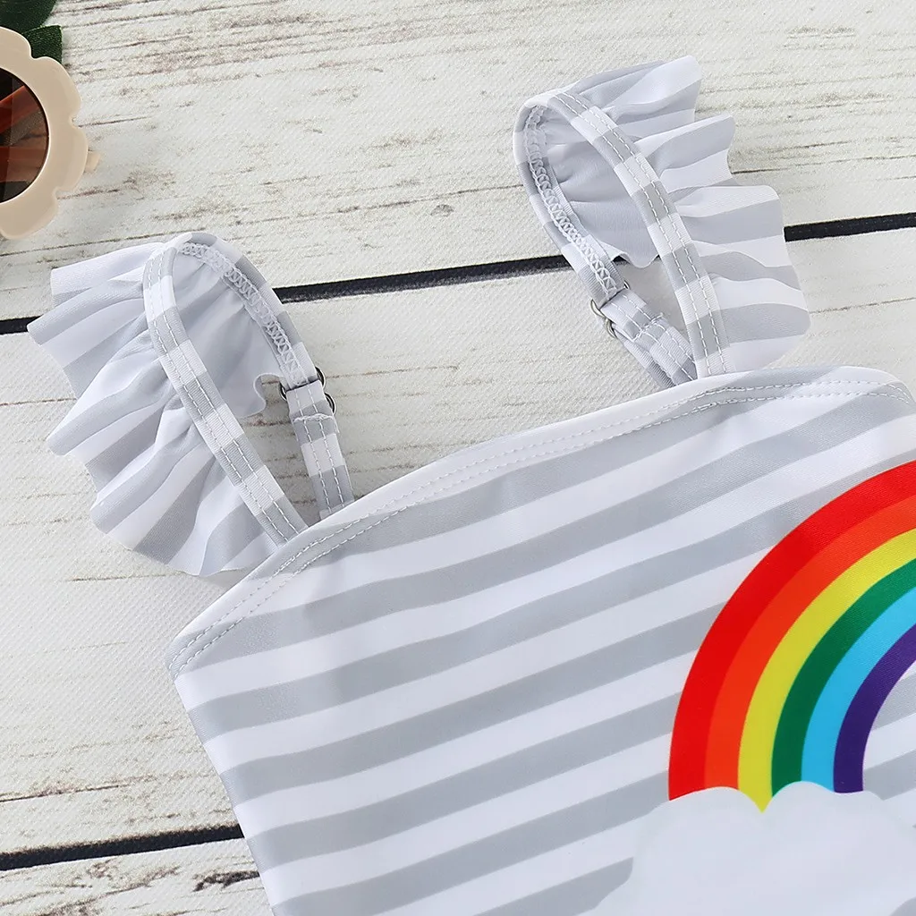 Г., купальный костюм для девочек с принтом радуги детский купальник с ремешками, мини-купальный костюм для малышей пляжная одежда трикини для малышей