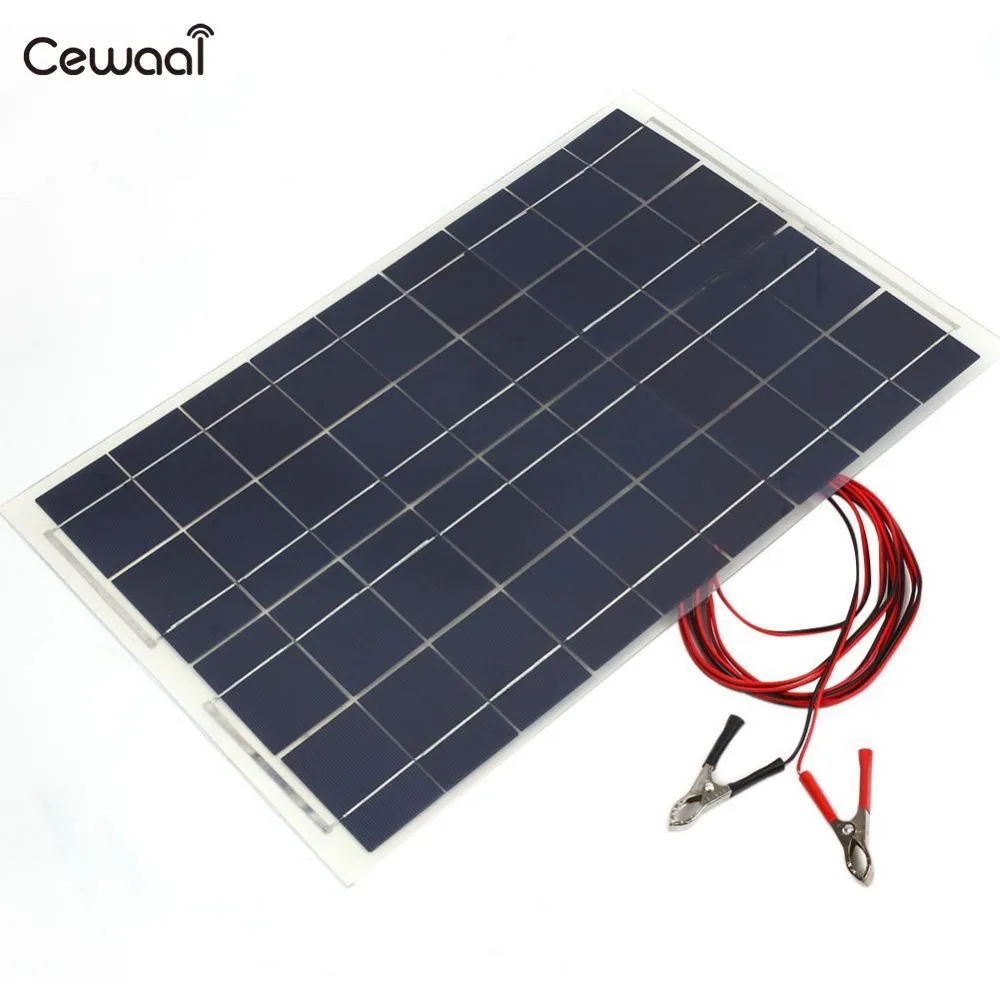 

18V 30W Portable Smart Solar Power Panel Car RV Boat Battery Bank Charger Universal W/Alligator Clip