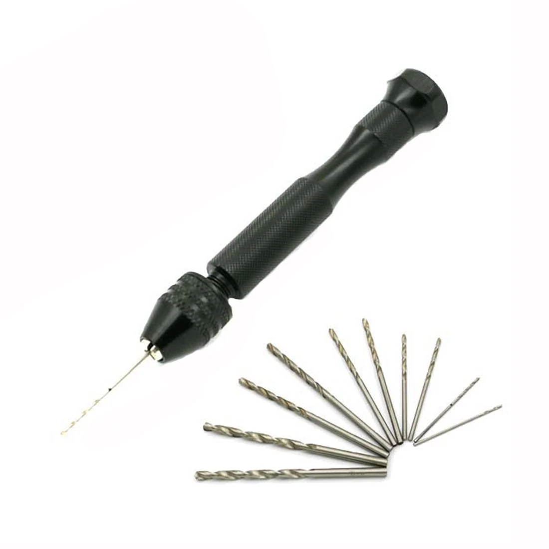 

Manual Drill 10pcs Twist Drill Bit Mini Micro Aluminum Alloy Hand Drill With Keyless Chuck Woodworking Drilling Rotary Tools