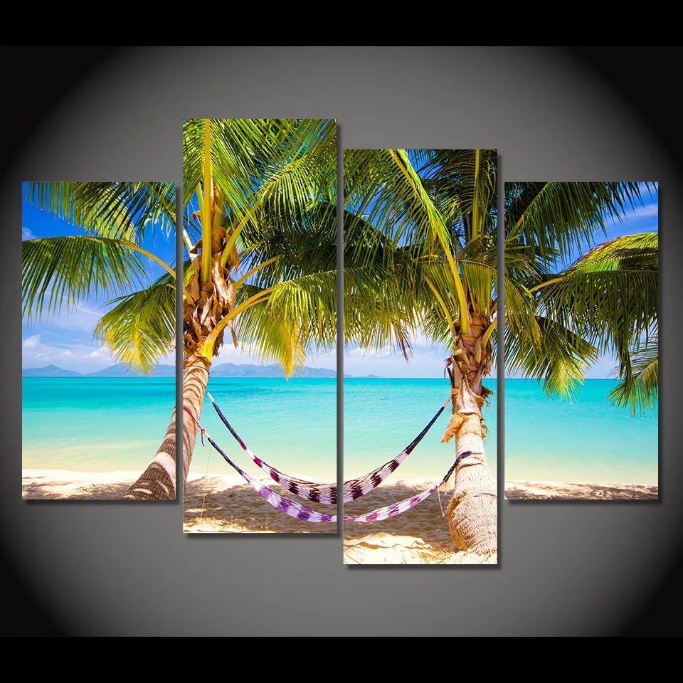 4-Piece-Canvas-Art-Canvas-Painting-Beach-Hammock-Palm-HD-Printed-Wall-Art-Home-Decor-Poster