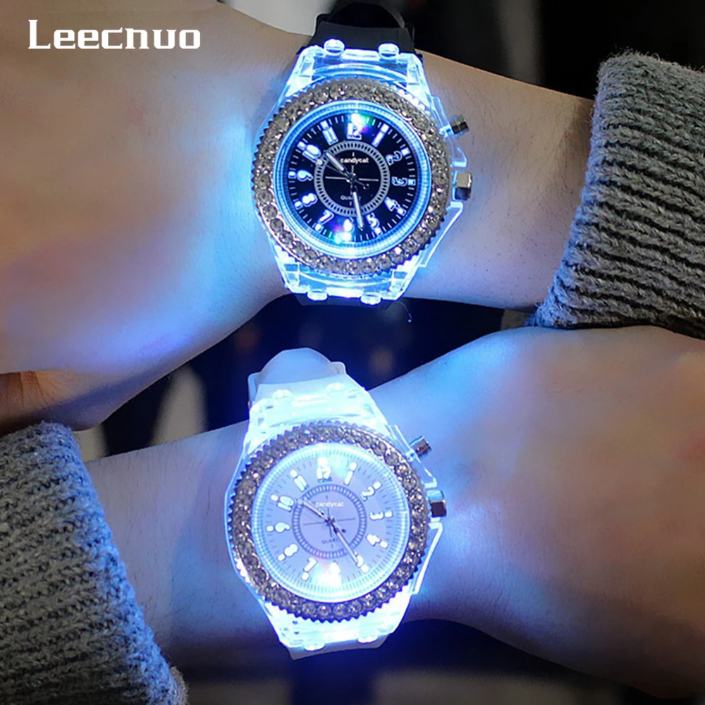 

Leecnuo LED Flash Luminous Watch Personality Trends Students Lovers Jellies Couple Watches 7 Color Light WristWatch