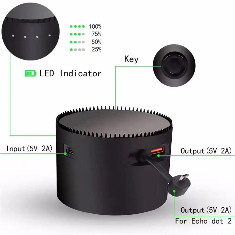 Portable Battery Base for Amazon Echo dot 2 Intelligent 10000mAh Battery Charging Cradle Echo Speaker Stand USB Output