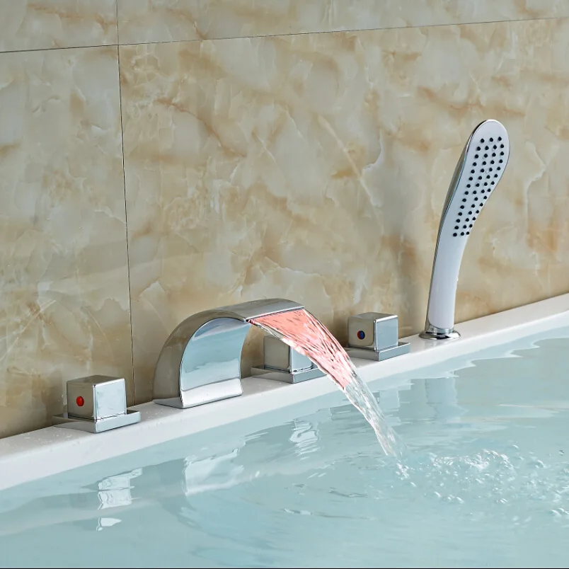 

Luxury Square Handles Design Bathroom Widespread Shower Water Taps Polished Chrome