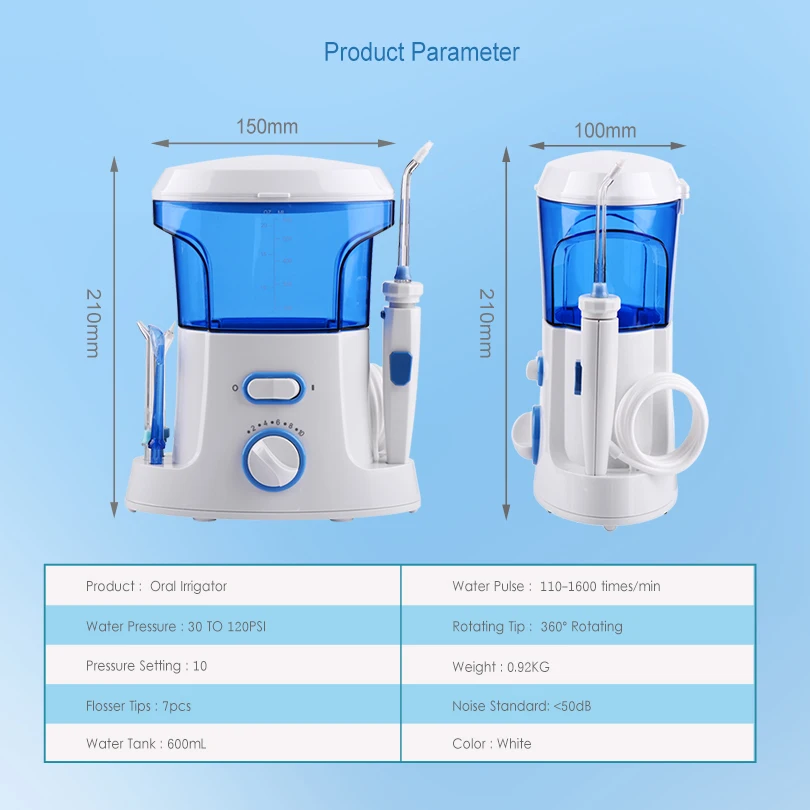 Профессиональный ирригатор для полости рта, 7 многофункциональных наконечников, Электрический Очиститель для воды, 600 мл, очиститель зубов для брекетов, уход за зубами для семьи