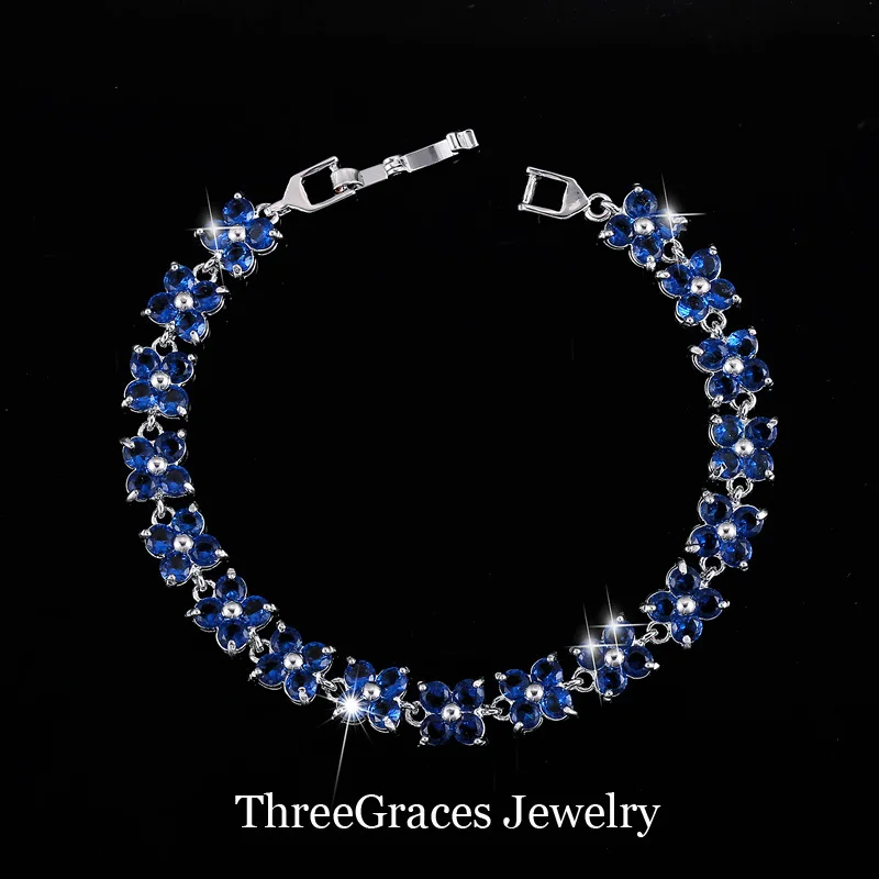 ThreeGraces, модный бренд CC, ювелирное изделие, Элегантный Королевский Синий CZ Кристалл, браслет и браслеты для женщин, на каждый день BR021 - Окраска металла: royal blue