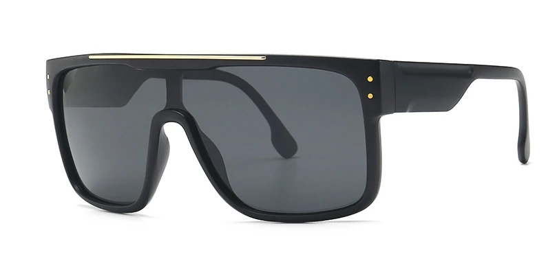 Поляризационные солнцезащитные очки с большой оправой и одной линзой для мужчин и женщин, модные очки UV400 в винтажном стиле, 46146 - Цвет линз: C4 black black