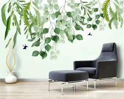 Beibehang современный Nordic обои небольшой свежий зеленый акварельные листья ручная роспись HD задний план papel де parede 3d