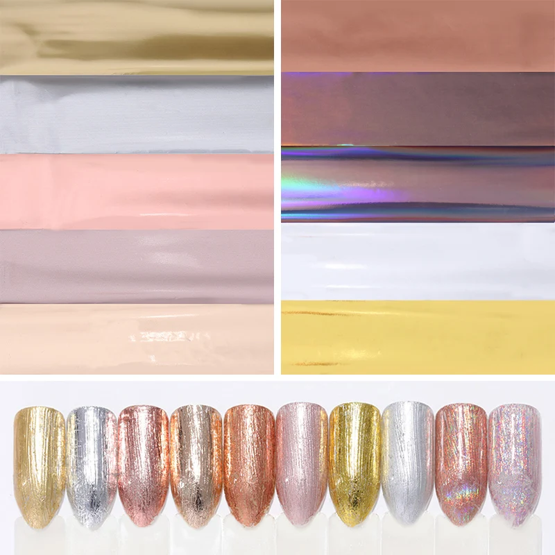 

10 Rolls/Set Nail Foils Holographic Laser Paper Mixed Patterns Design Transfer Stickers DIY Nail Art Decoration Decals
