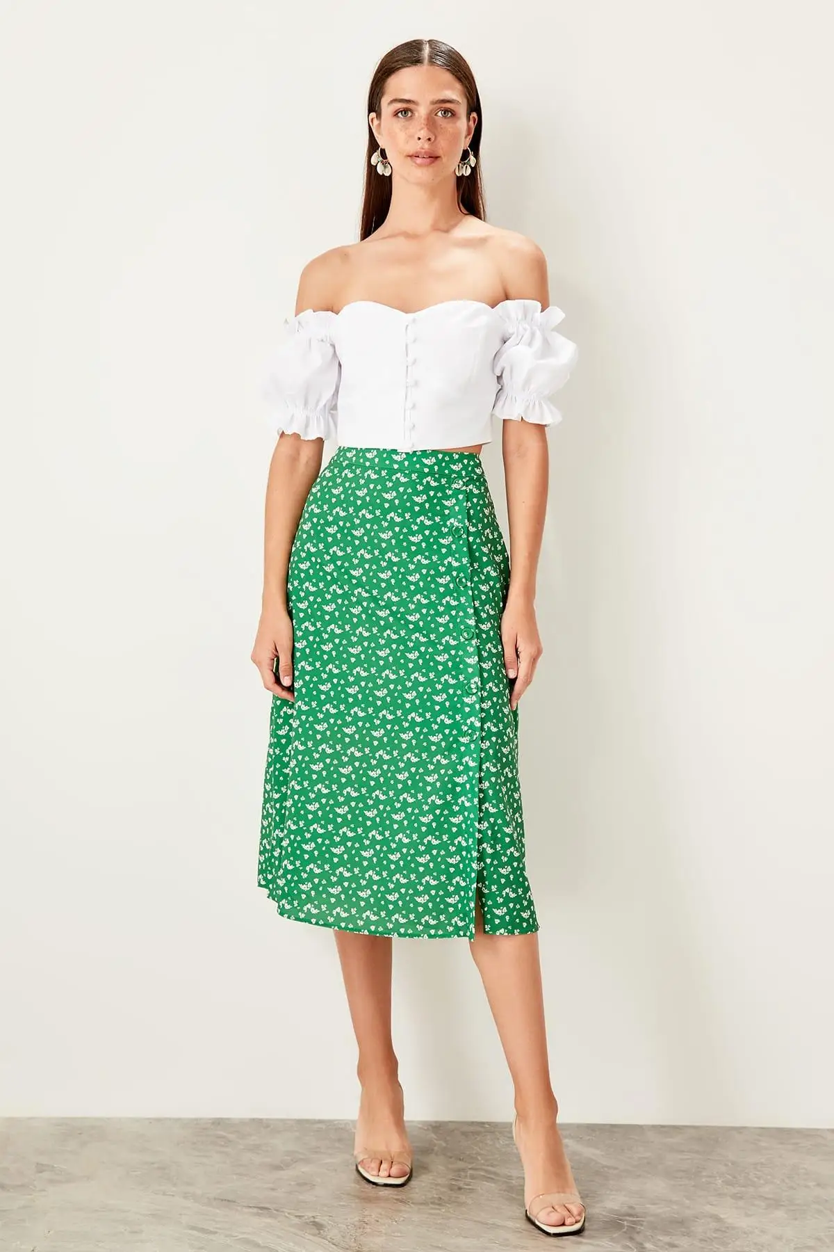 

Trendyol Green Button Skirt TWOSS19ET0082