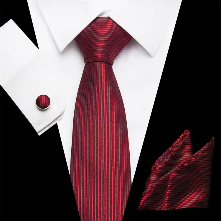 Галстук для Для мужчин новые модные однотонные красные шелковые из ткани жаккардового переплетения тканевый Галстук Hanky набор запонок для
