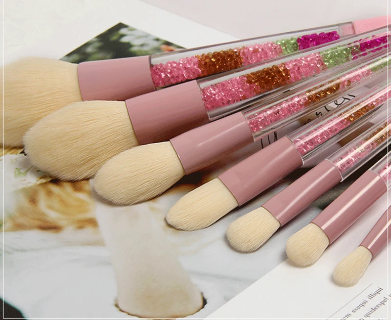 New 8pcs Beauty Makeup Brushes Diamond Crystal Set Professional Eyeliner Eyebrow Eyeshadow Brush Set Makeup Bag Tool Kits Hzs12 (17)