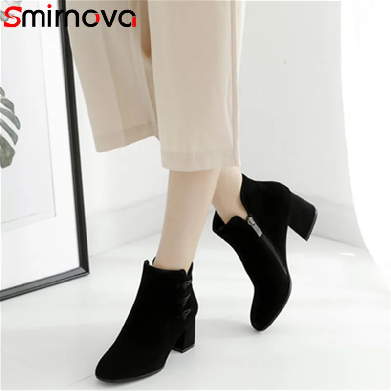 

Smirnova TOP fashion ladies boots 2020 autumn winter zipper cow suede leather boots elegant square toe ankle boots woman shoes