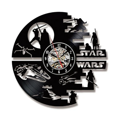 12in 3d wall clock Star Wars LED Wall Clock with 7 Colors Modern Design Movie Vintage Vinyl Record Clocks Wall Watch Home Decor - Цвет: A-NO LED