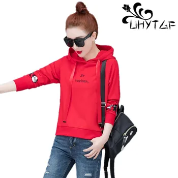 

UHYTGF Female hooded Pullovers Women's sportswear fashion Wild coat Plus size blouse coat Korean hooded sports woman jacket X61