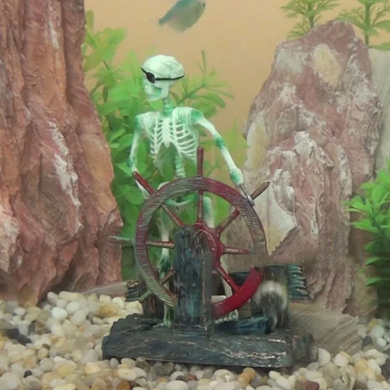 Пиратский капитан, аквариумные украшения, пейзаж, скелет на колесах, фигурка, аквариум, украшение для аквариума, так классно