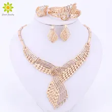 Винтаж полый, прозрачный, стразы Цепочки и ожерелья серьги золотистого цвета Африканский Свадебный украшения для свадебного наряда, комплекты