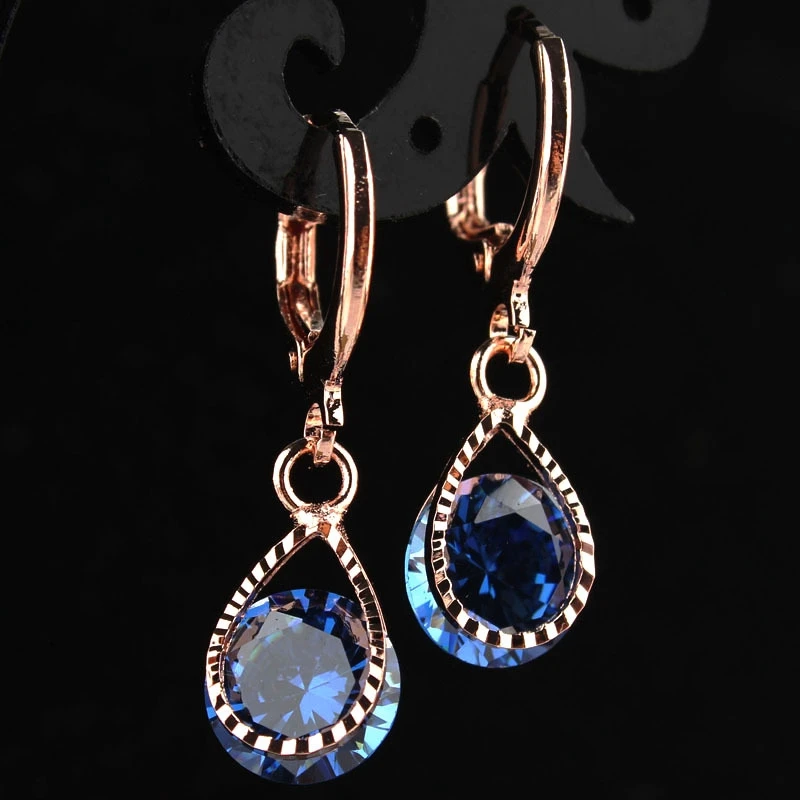 

2019 Fashion Blue Crystal Drop Earrings For Women Gold Color Long Big Rhinestone Wedding Earrings Jewelry Bricons
