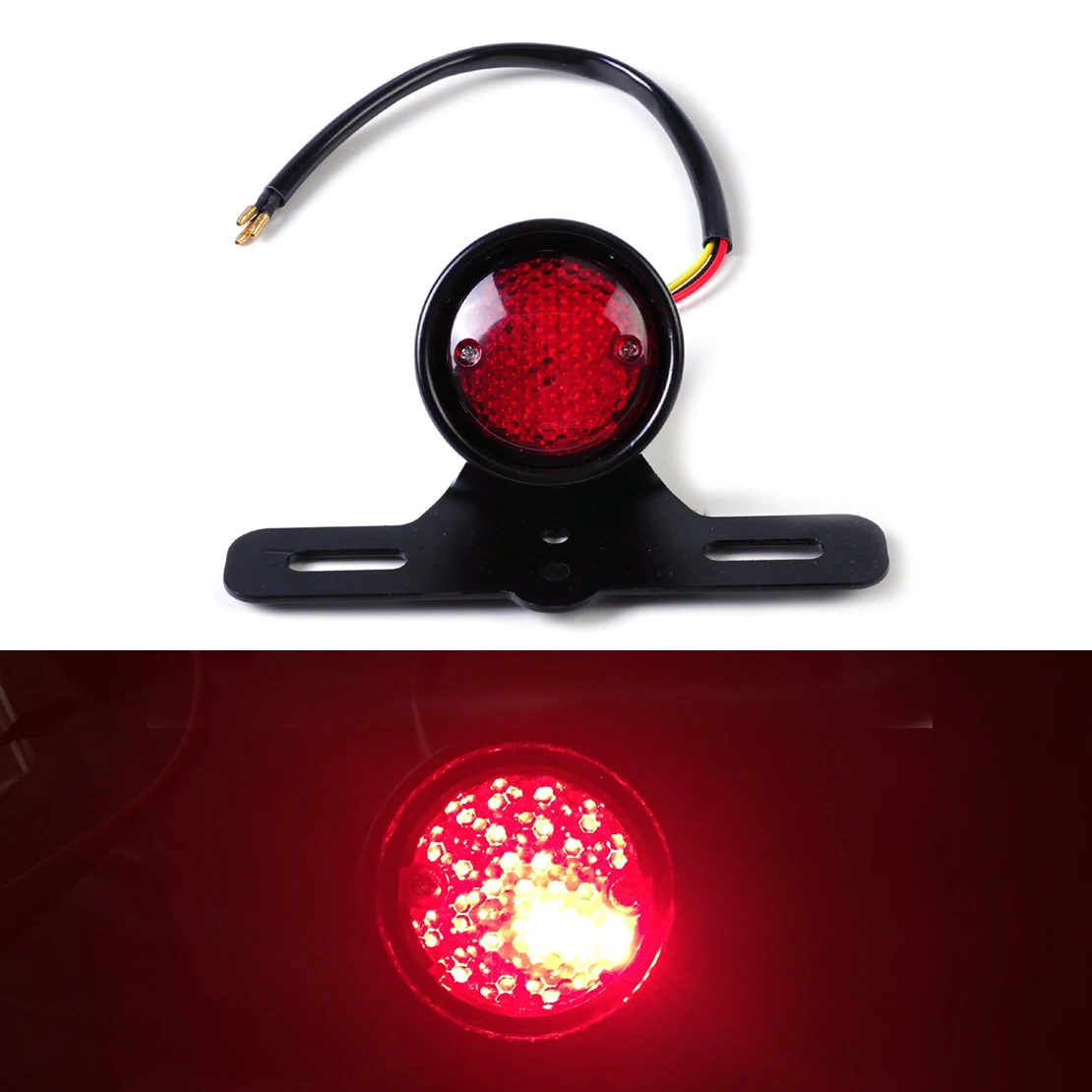LED Motorcycle Tail Light With License Plate Mount - Chrome/Smoke Lens, 12V Running & Brake Light