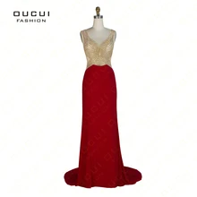 Реальные фотографии майка из тюли Кристалл спинки Красный цвет вечерние торжественные Длинные Выпускные платья для свадебной вечеринки OL102905