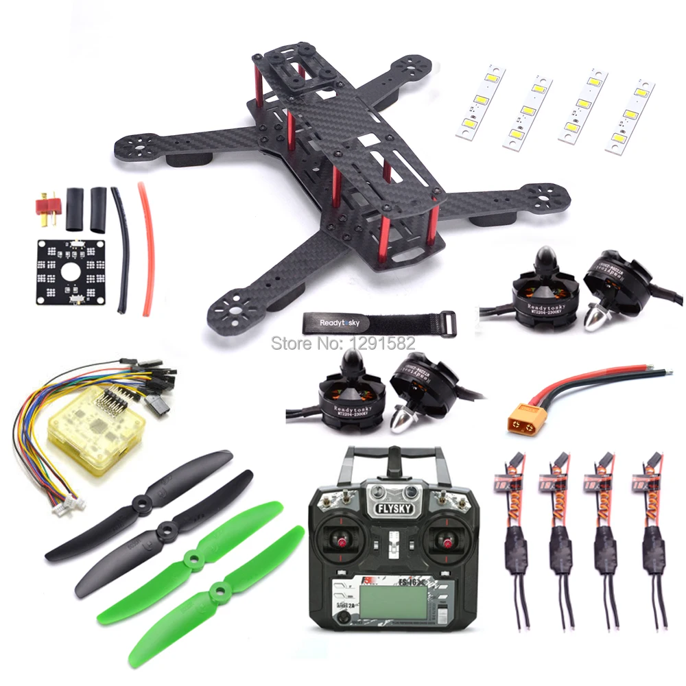 

Carbon Fiber 250 250mm Quadcopter Frame 2204 2300kv Motor simonk 12A Esc CC3D EVO Flight Controller / Flysky FS-i6X 10CH