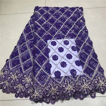 

Hot Sale Gold Thread Embroidery Lace Fabric High Quality With Stones Wedding Lace In Purple African Lace Fabric W5
