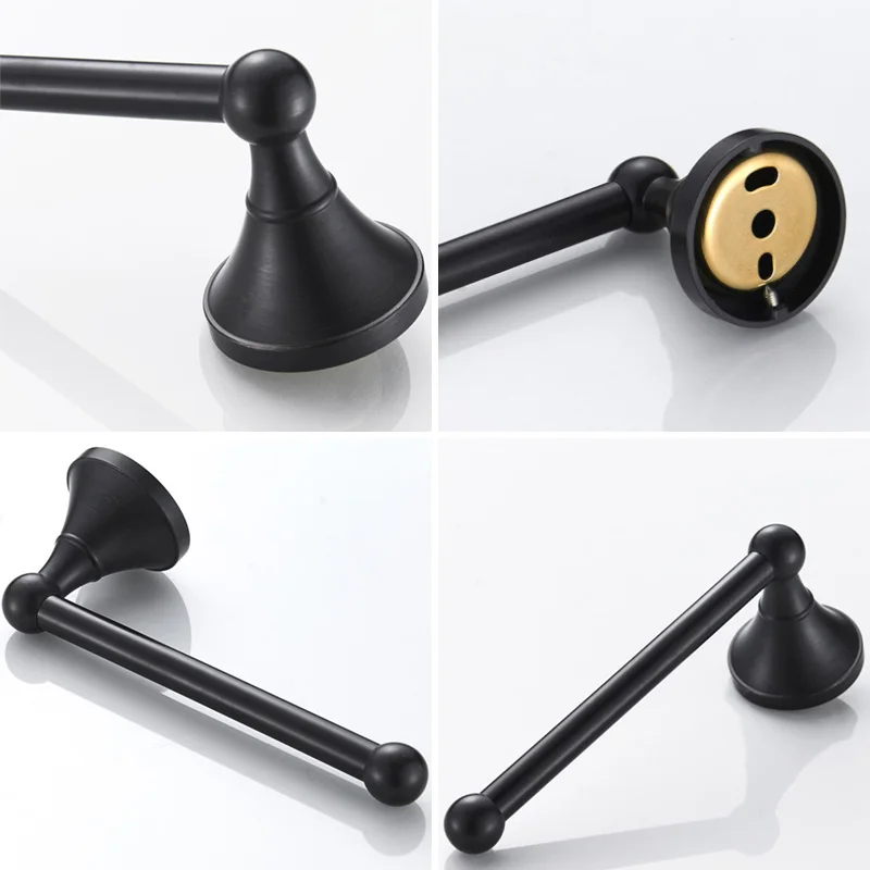 Günstige Schwarz Badezimmer Zubehör Sets Wand Montiert Fön Rack Antike WC Papier Handtuch Halter Wc bürstenhalter Bad Hardware