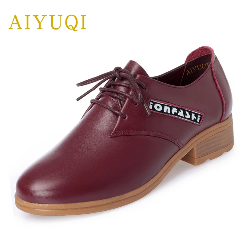 

AIYUQI 2019 new spring women's genuine leather shoes comfortable wild British style red low heeled student shoes slip-on women