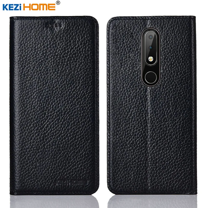 

for Nokia 6.1 Plus case KEZiHOME Litchi Genuine Leather Flip Stand Leather Cover capa For Nokia 6.1Plus X6 TA-1099 Phone cases