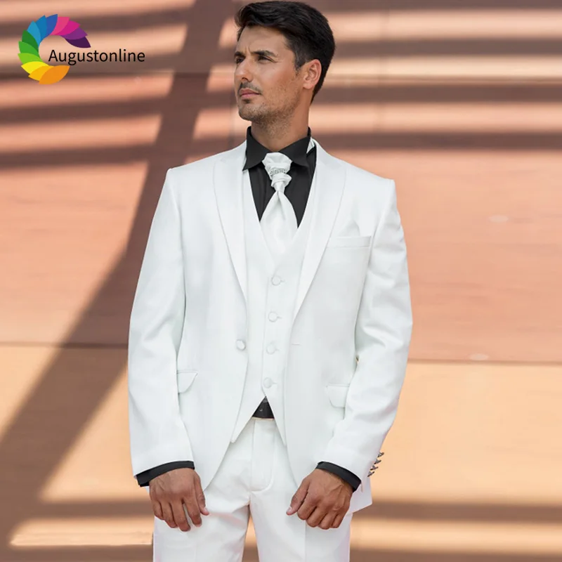 Men Suits For Wedding Suit White Bridegroom Groom Custom Slim Fit Formal Blazer Prom Tuxedos Tailored Costumes Best Man 3 Pieces