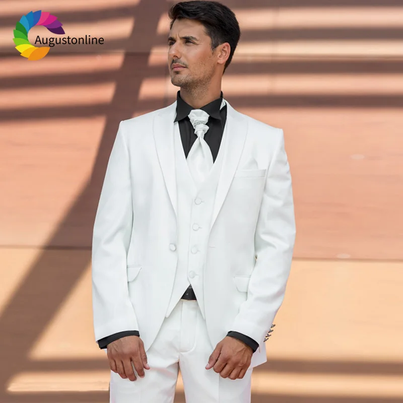 

Men Suits For Wedding Suit White Bridegroom Groom Custom Slim Fit Formal Blazer Prom Tuxedos Tailored Costumes Best Man 3 Pieces