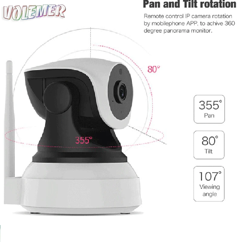 

Volemer Ip Camera Wireless Wifi Home Security Surveillance Camera P2P Remotely View Rotatable Onvif Night Vision Baby Monitor