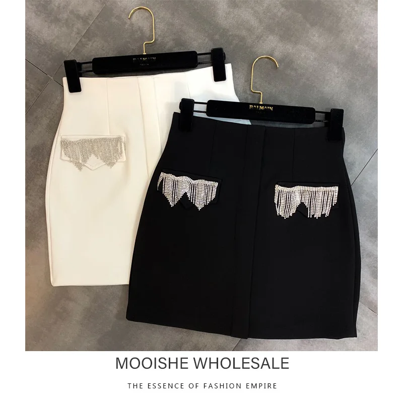 

2019 Spring New Pocket Tassel Decoration Woman Sexy Hip Short Skirt Female Bottom