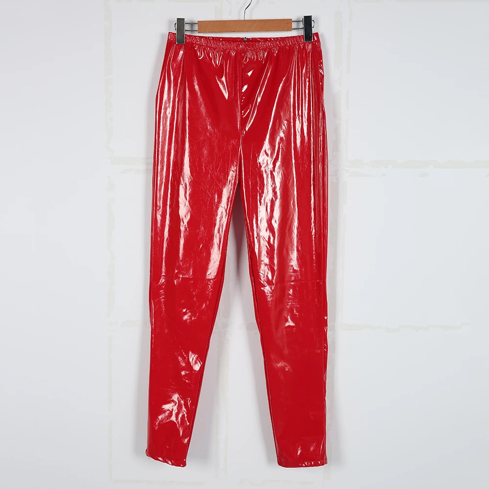 S-3XL размера плюс кожаные леггинсы с мокром эффектом женские тонкие эластичные леггинсы с высокой талией красные черные леггинсы модные женские штаны из искусственной кожи - Цвет: red