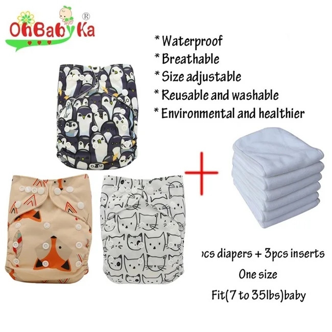 Ohbabyka многоразовые тканевые подгузники 3 шт+ 3 шт детские подгузники животные тканевые подгузники с принтом детские подгузники для новорожденных водонепроницаемые подгузники - Цвет: 86