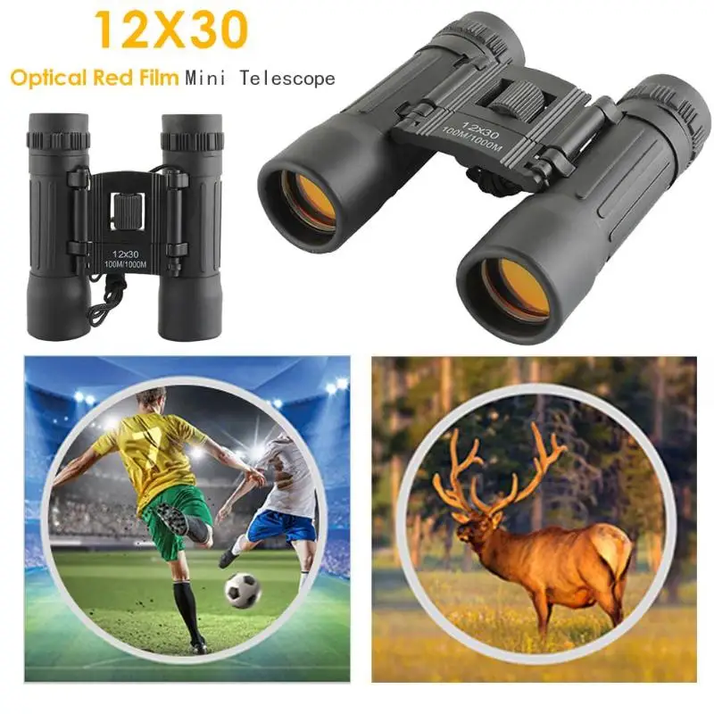 

12X30 Optical Zoom Field Glasses Telescopes Clear View Red Film Hunting HD Binoculars Adjustable Focal Length or 7X Monocular