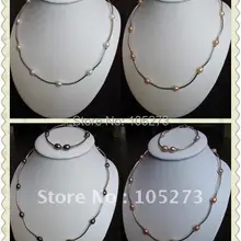 Жемчужный ювелирный набор Многоцветный натуральный пресноводный жемчуг и Тибет серебряный овальный классический культивированный подарок AA 4-8 мм Горячая