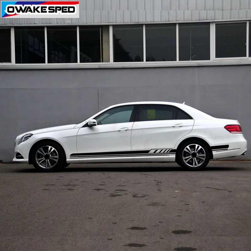 Sport Stripes Decal Auto Door Side Skirt Trunk Decor Stickers For Mercedes-Benz E class E350 300 200 Sedan Hatchback Car Sticker (2)
