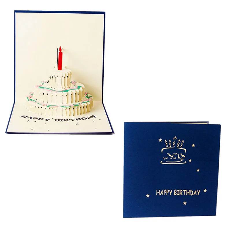 3-х уровневый торт ко дню рождения 3D всплывал поздравительных открыток Киригами ручной работы карты Поздравительные открытки хорошего качества - Цвет: blue