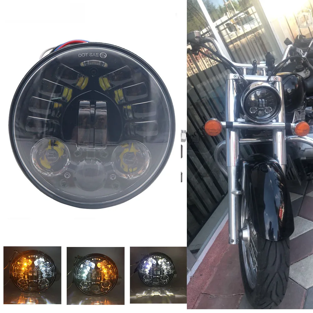 5-3/4" Round Headlamp for Dyna Sportster 1200 883 Left Right Turn Signal Light 5.75 Inch Projector LED Headlight 5.75inch