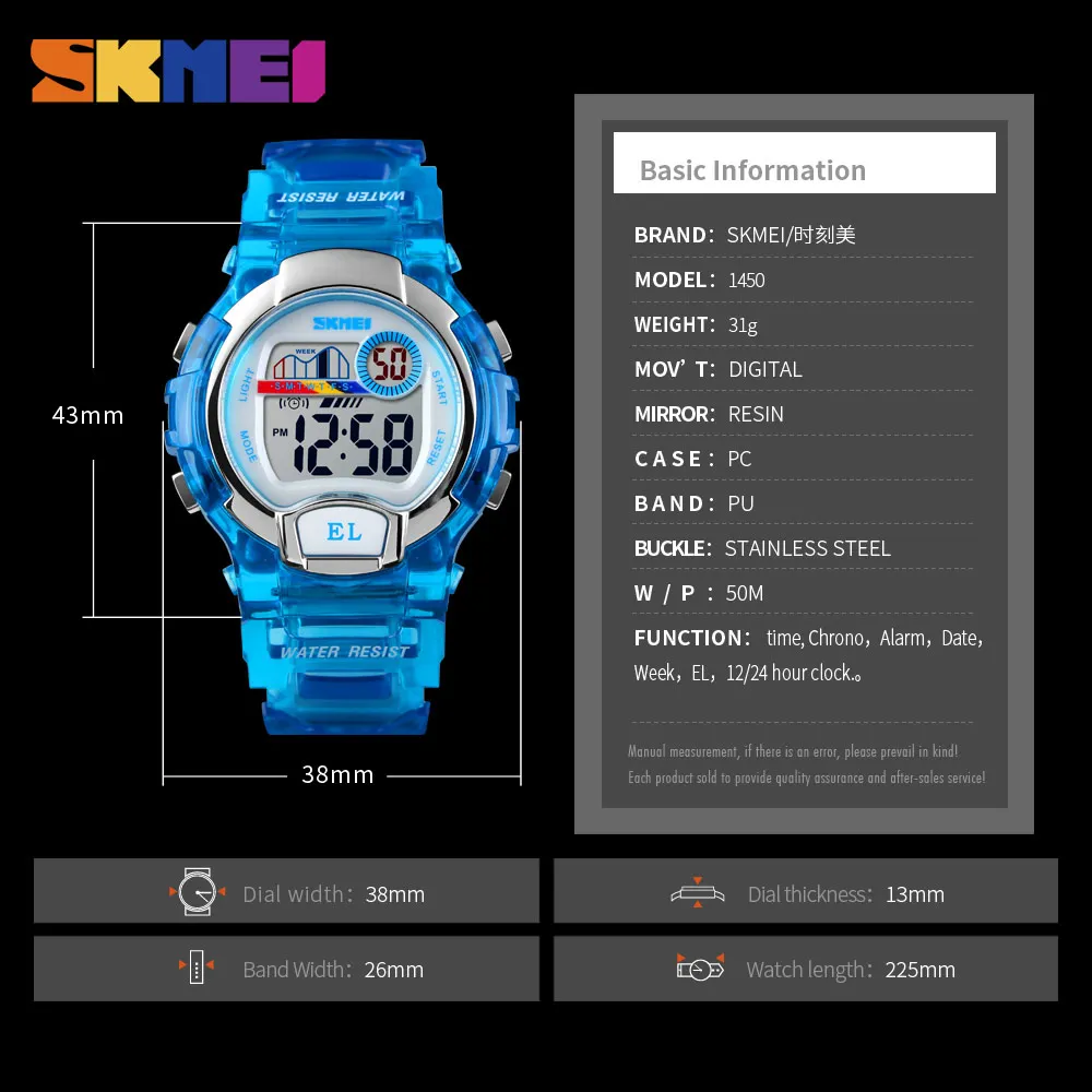 SKMEI спортивные детские часы для мальчиков и девочек студенческие подарки Водонепроницаемый Будильник Секундомер Часы светодиодный световой цифровые часы