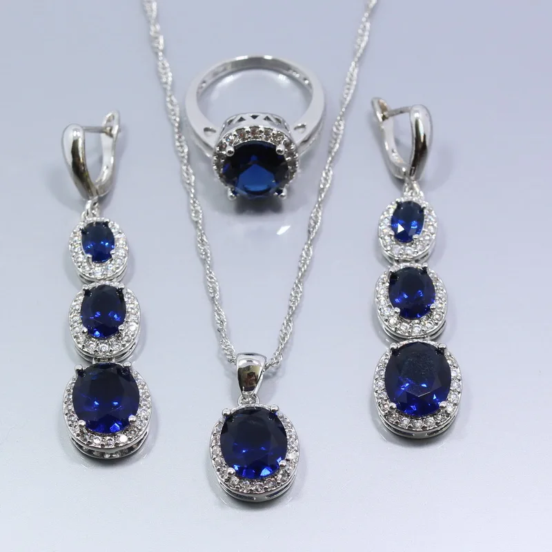 925 Sterling Silver Flawless Blue Created Sapphire Jewelry
