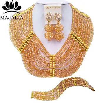 

Majalia Fashion Women African Custome Jewelry Set Gold ab brown gold ab Nigerian Beads Wedding Party Jewelry Sets 10RCH0013