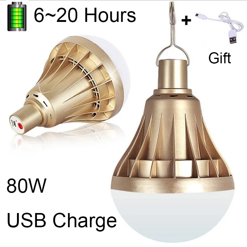 BEYLSION USB Rechargeable LED Bulb Portable Lighting 9W12W 20W 30W 50W 80W Dimmable LED Gold LED Lamp Outdoor Emergency Lighting - Цвет: 80W USB Charge