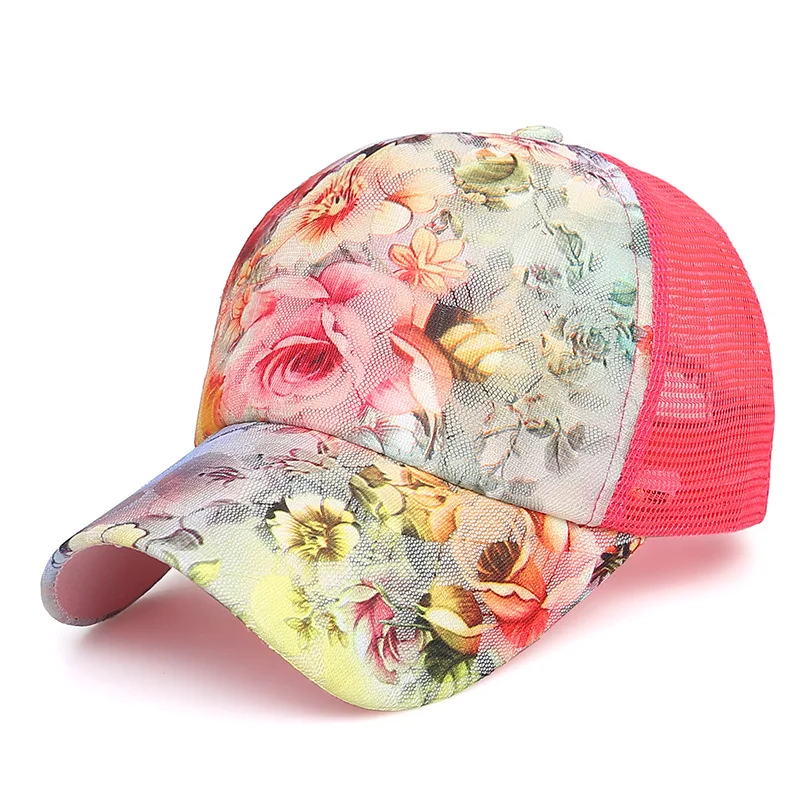

Summer Women Baseball Cap Floral Mesh Trucker Caps Hats for Woman Female Adjustable Snapback